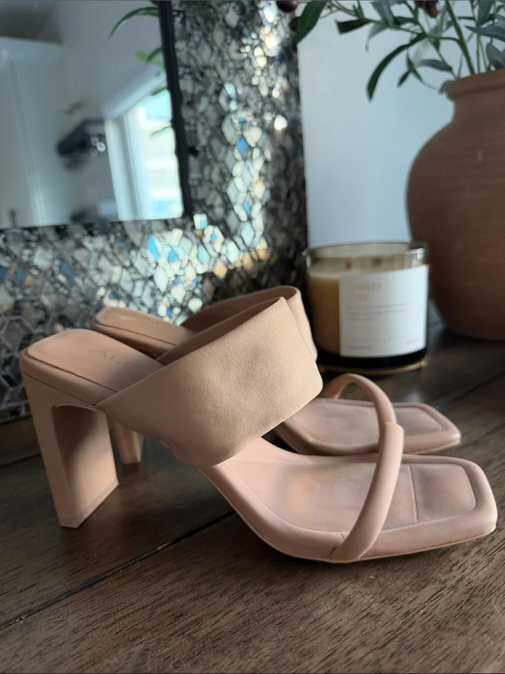 Aldo Nude Square-Toe Block Heel